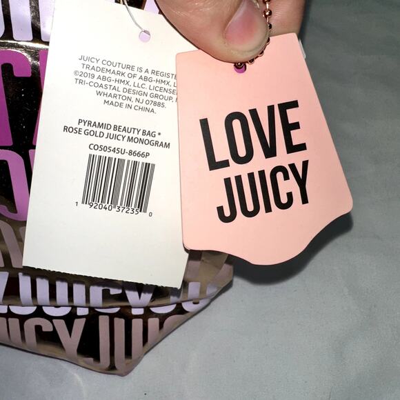 Juicy Couture Makeup Pyramid Beauty Bag Rose Gold Monogram TSA Travel Bottles - Picture 5 of 7